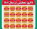 ۲۵ روز تعطیلی در سال ۱۴۰۱