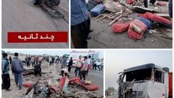تصادف هولناک تریلی و مینی بوس با ۱۳ نفر فوتی | حادثه تلخ صبحگاهی که خوزستان را عزادار کرد +عکس تصادف