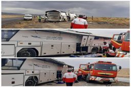 واژگونی اتوبوس در جاده سمنان با ۳ کشته +عکس